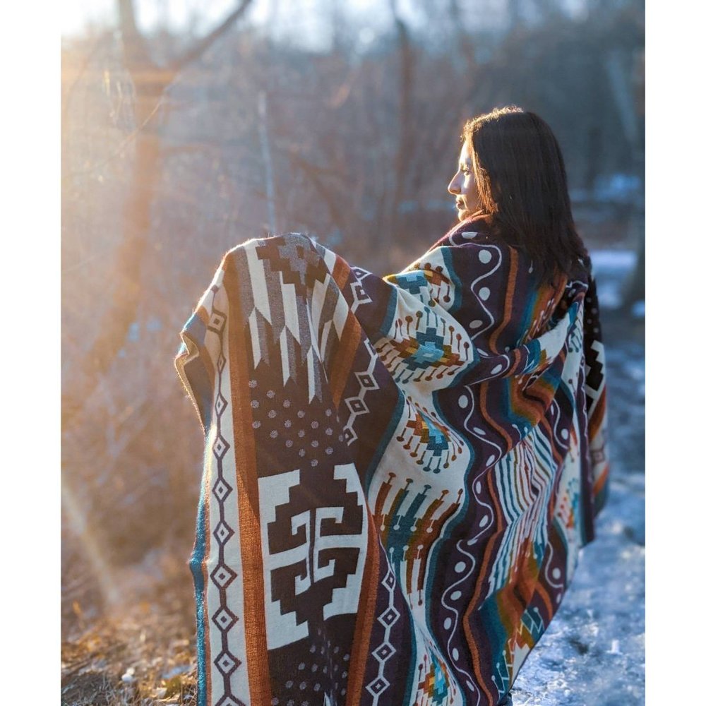 Alpaca Blanket Queen Size Forest Purple Geometrical Pattern, Native Design Campi